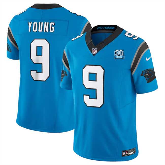 Men & Women & Youth Carolina Panthers #9 Bryce Young Blue 2024 30th Anniversary Patch F.U.S.E. Vapor Limited Stitched Football Jersey